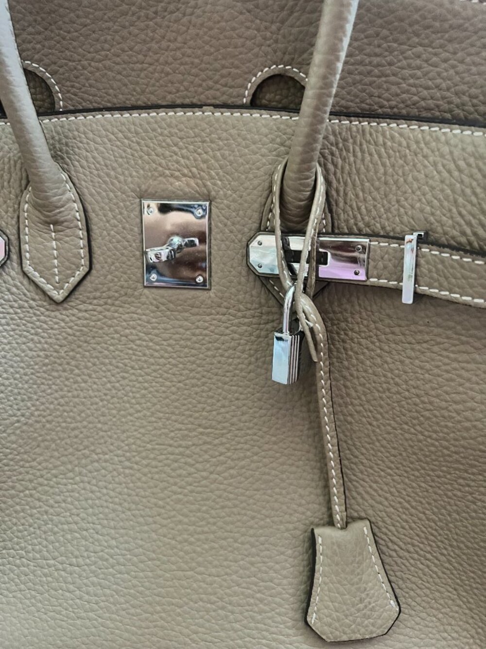 Birkin Hermes Style Bag - Elegant Taupe Gennuine Leather Handbag 35cm - Picture 2 of 15